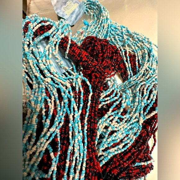 Seed bead scarf x2 red and black, blue and white Y2K 
Handmade Festival boho - Picture 1 of 9
